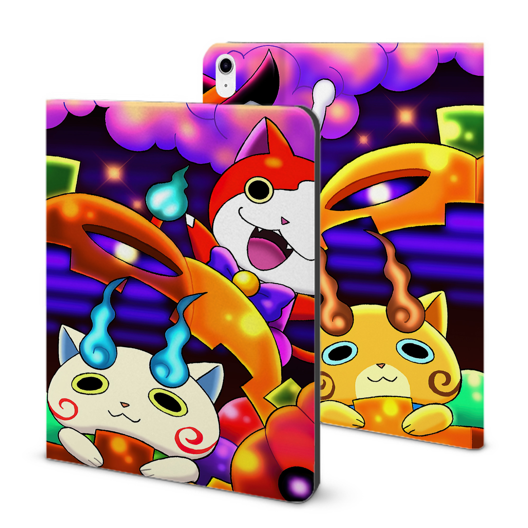 （画像用） 妖怪ウォッチ Yo-kai Watch IPad ケース ブック型 PUレザー TPU 耐衝撃 軽量 薄型 ペン収納なし 全面保護 IPad 各モデル対応